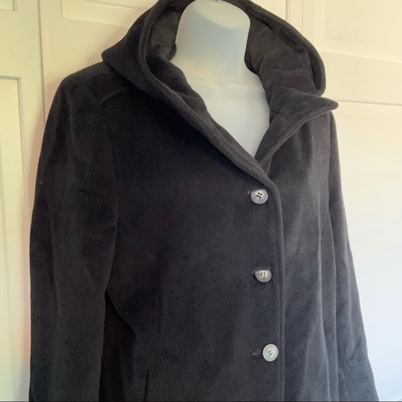 Calvin Klein Wool Angora Black Coat Jacket Hood Button Winter Warm Overcoat - Picture 4 of 8